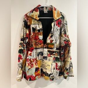 Parsley & Sage Zip Up Jacket Size XL Art To Wear Cotton Polyester Colorful